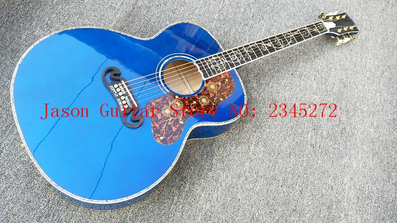 

2018+Custom Chibson j200 Blue color Guitar + Solid Spruce Top + Flame Maple sides and back + Real abalone she+Free shipping