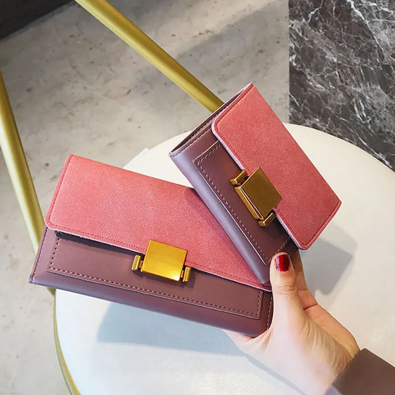 

Tonny Kizz panelled women long wallets matte leather fashion purse short lady high quality card holder 2 size cartera mujer bag