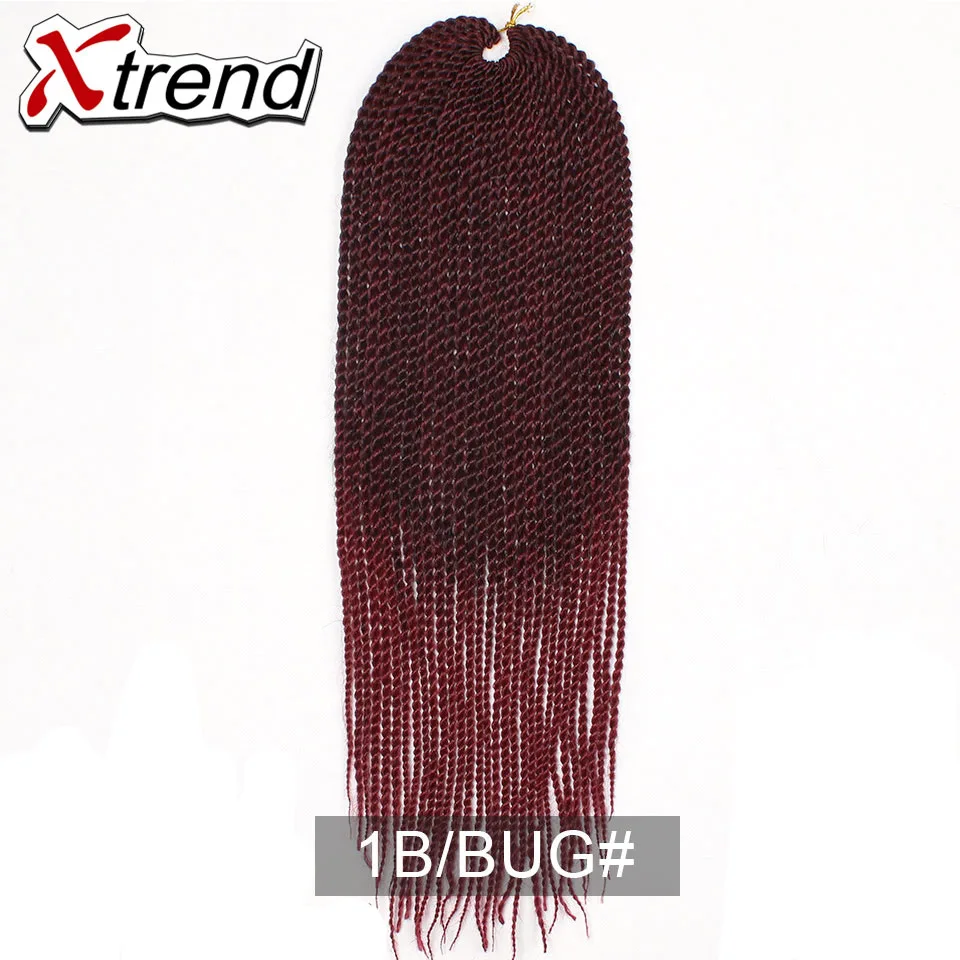 Xtrend, 14, 18, 22 дюйма, 30 корней, Сенегальские скрученные волосы, вязанные крючком, косички для наращивания, Омбре, синтетические волосы для плетения - Цвет: T1B/бордовый