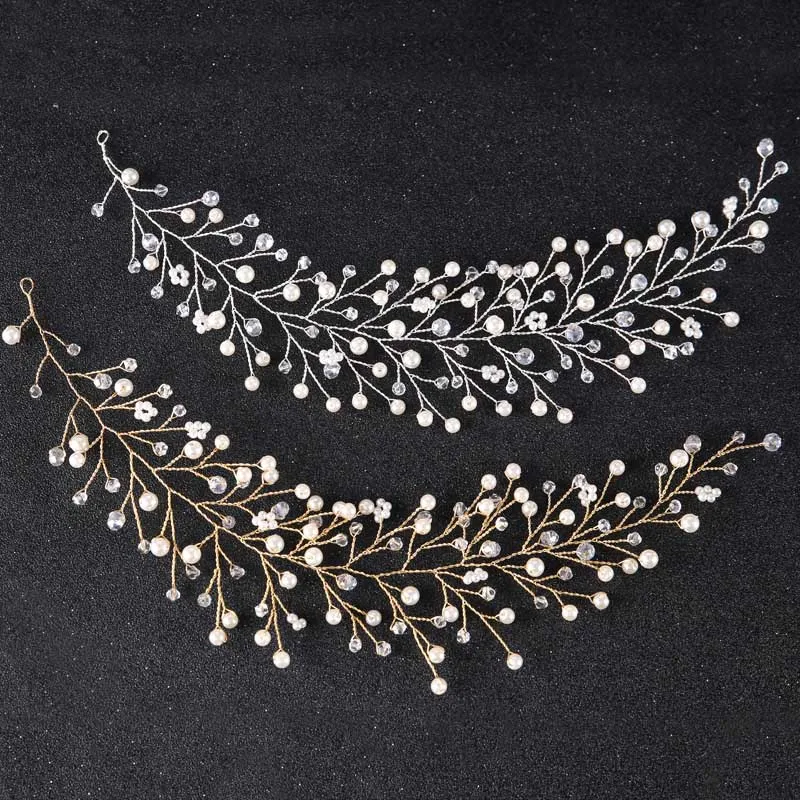 Простой: золото, серебро с жемчугом, кристаллами, бисером головной убор Tiaras de Noiva повязка на голову украшения для женщин Свадебные аксессуары для волос