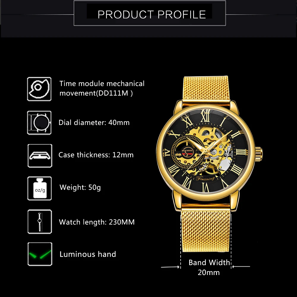 Лидирующий бренд Роскошные Мужские механические часы Скелет циферблат римские цифры нержавеющая сталь ультра тонкий сетчатый ремешок золотые модные наручные часы