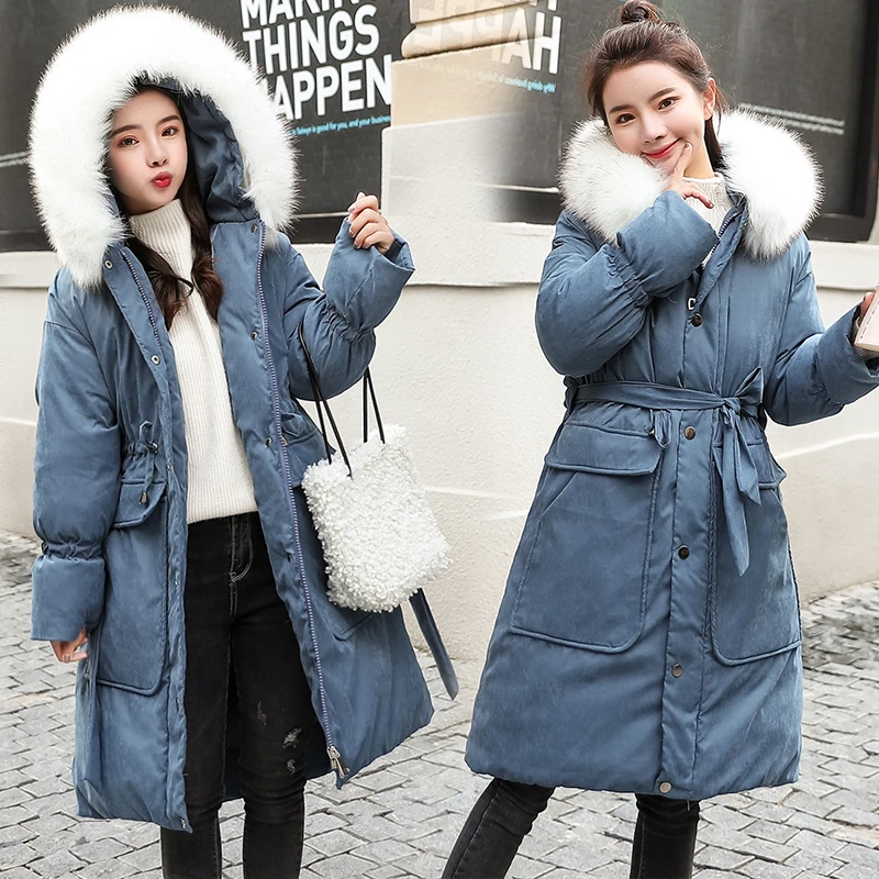 Зимняя одежда длинная парка женский корейский большой меховой воротник вниз хлопок куртки женские зимние пальто с капюшоном верхняя одежда XA46
