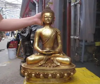 

Chinese Tibet Brass Copper Buddhist joss Shakyamuni Amitayus Buddha Statue