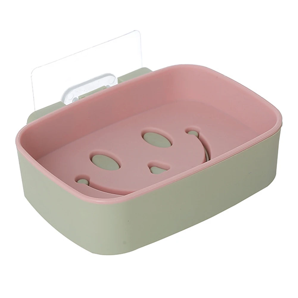 Creative Double Layer Draining Soap Storage Box Smile Face Soap Dish Holder Rack For Bathroom Shower Supplies - Цвет: Темный хаки