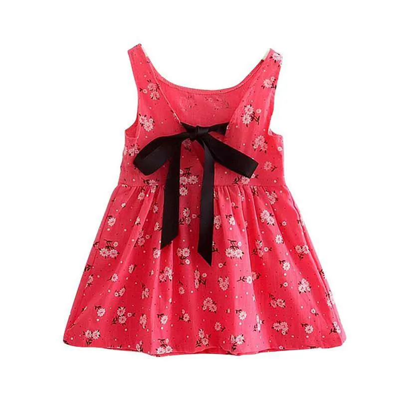 

Baby Girls Dress Summer Retro Cotton Blend Blouse Cotton Girl Sleeveless Backless Crocheted Pattern Princess Party Dress