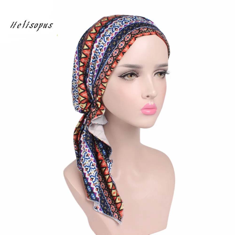 

Helisopus 2019 New Women Fashion Printing Hair Accessories Turban Cap Chemo Hat Multi-colors Bandana Headscarf Ladies Headband