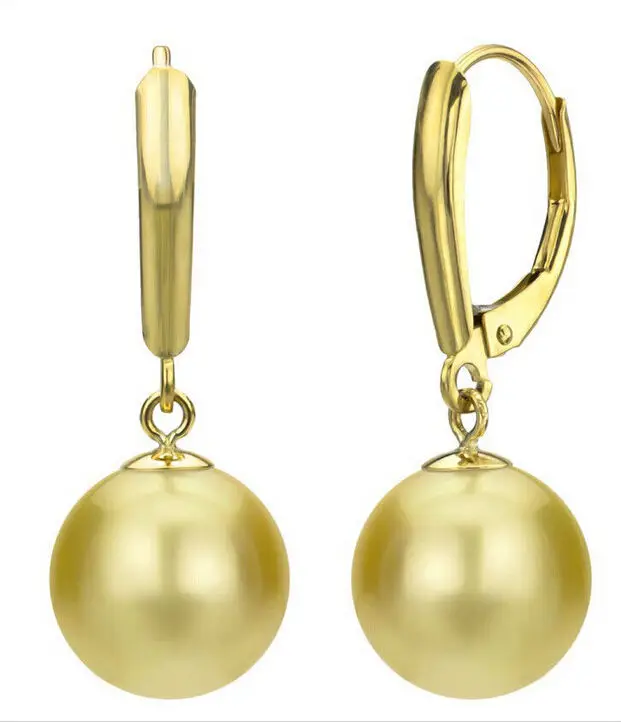 

2016 new huge beautiful AAA 10-11mm Australian south sea gold pearl earrings 14