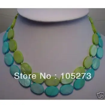 

Charming Natural Shell Jewelry Blue Green Color Oval Mop Beads Necklace 18'' 11x16mm Fashion Girl's Jewelry Free Shipping
