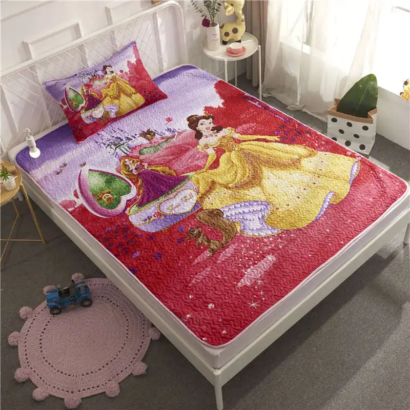 Pink Red 3D Disney Princess Bedding Set Twin Size Bedspread Girls