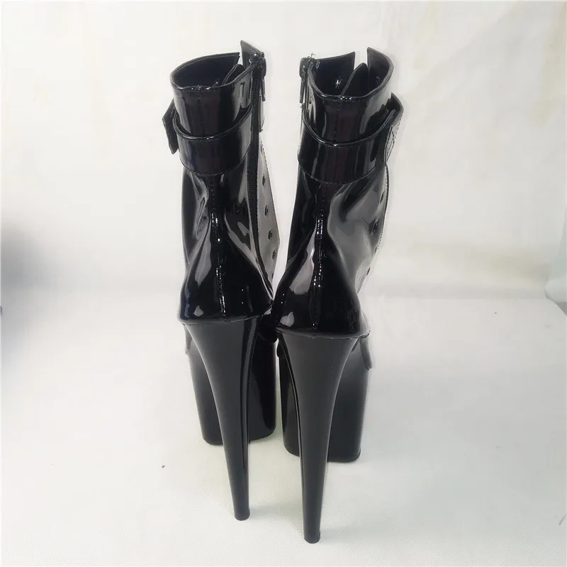 20 cm high heel sexy boots, PU material super high pole dancing model runway short boots, stage performance dancing shoes