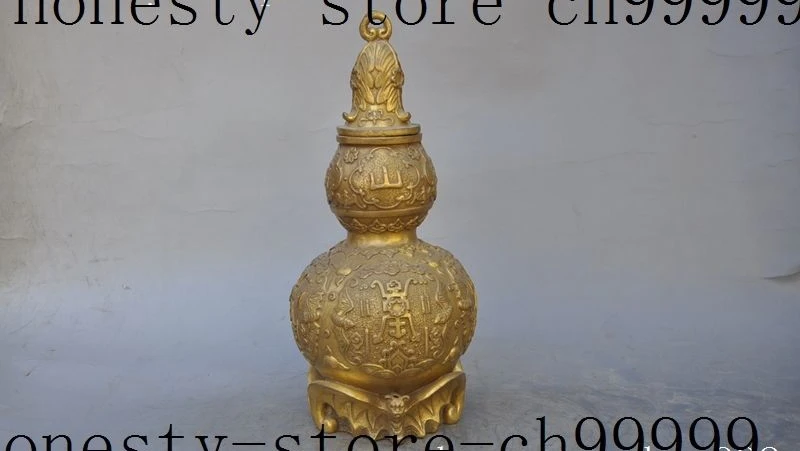 

9"china fengshui brass animal wealth bat Gourd Calabash fu Tea Pot Flagon statue
