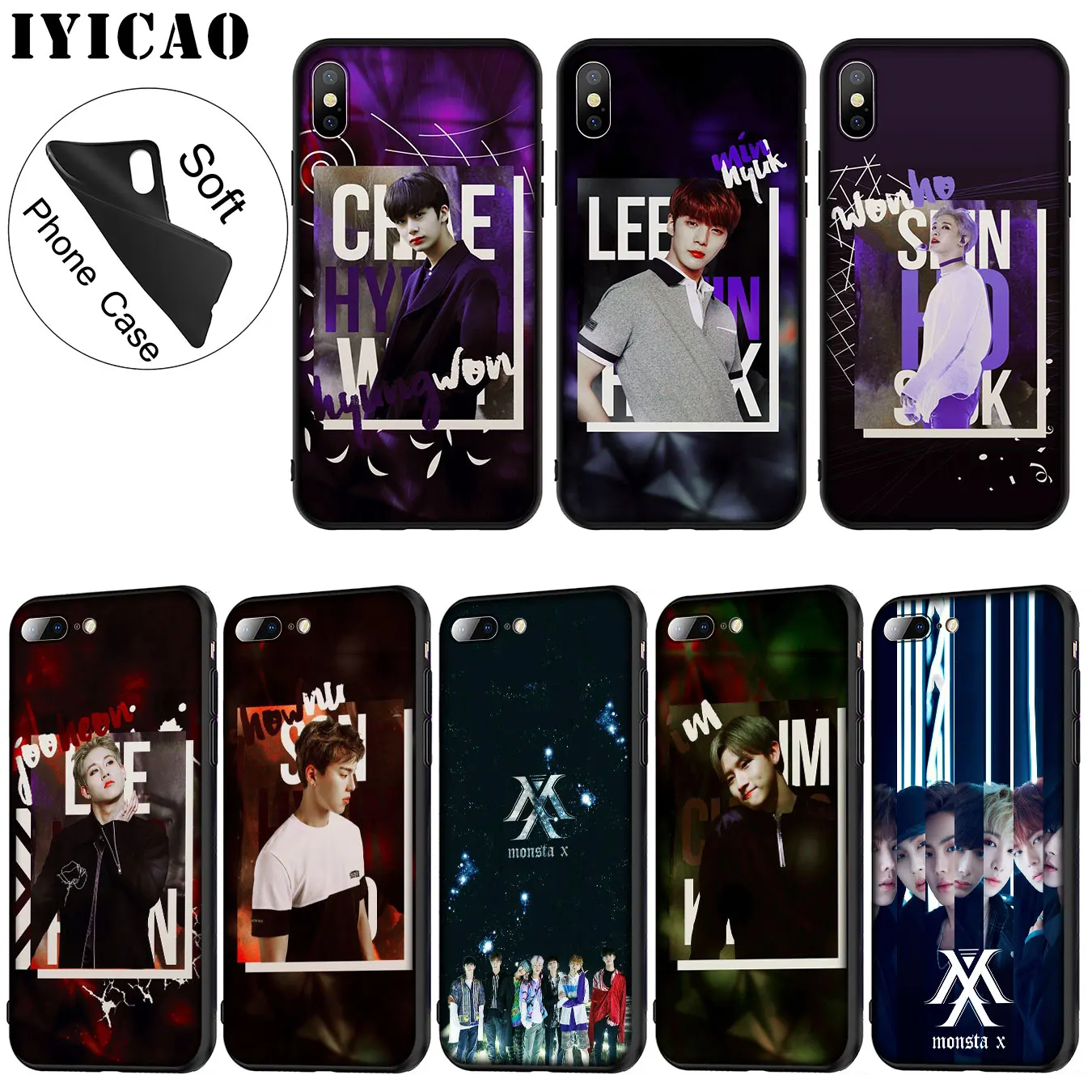 IYICAO Monsta X KPOP Boy Group Best Soft Silicone Phone Case for iPhone XR XS 11 Pro Max 6 6S 7 8 Plus 5 5S SE 10 Black Cover |
