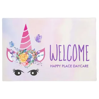 

Personality Pink Unicorn with Floral Crown & Butterflies Door Mat Home Decoration Entry Non-slip Door Mat Rubber Washable Floor
