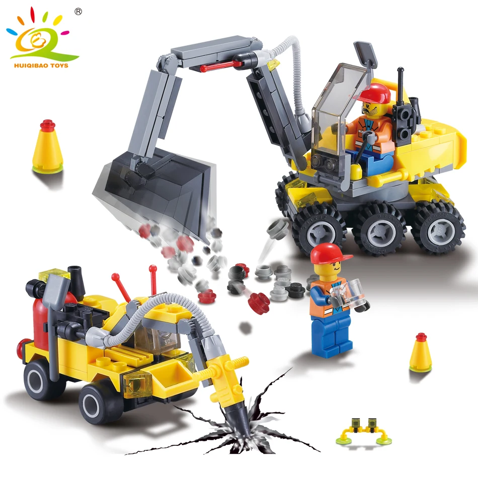 

196pcs City Construction Excavator Building Block Compatible legoed figures Educational DIY Bricks Toys for children boy Gift