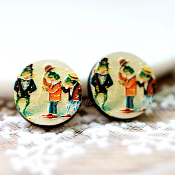 Unique 3D Embossed 16mm Round Coloured Drawing pattern Laser Cut wood Cabochon DIY for Rings Earring Brooch Necklace | Украшения и