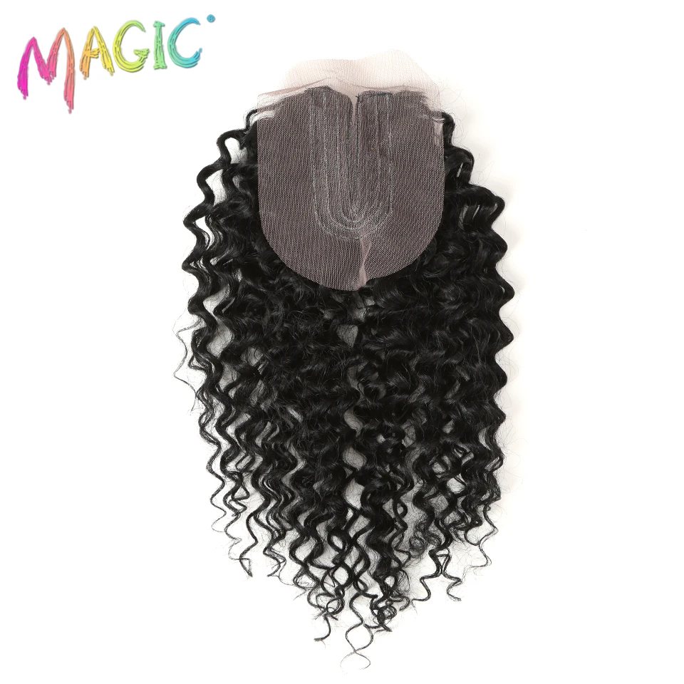 Syntetyczne Afro Kinky kręcone włosy blond 16-20Inch 7 sztuk/lot syntetyczne przedłużanie włosów 6Pieces z zamknięciem koronki dla czarnych kobiet -