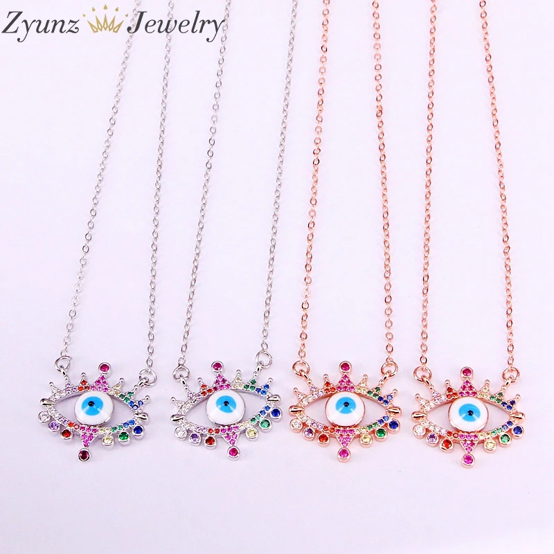 

5PCS, Colorful CZ Zirconia Crystal Fashion Eye Pendant Necklaces For Women Jewelry