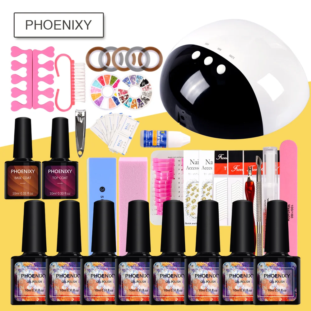 

Nail Set 24w LED Lamp For Manicure 8Pcs 10ml Gel Nail Polish Set Soak Off Gel Varnish Nail Art Set Brush For Manicure Tools Kit