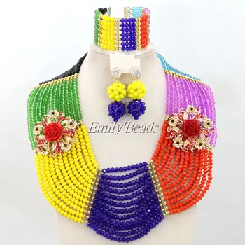 

Colorful Crystal Beads Jewelry Set 2015 New Fashion Nigerian Wedding African Costume Beads Jewelry Sets Free Shipping AMJ424