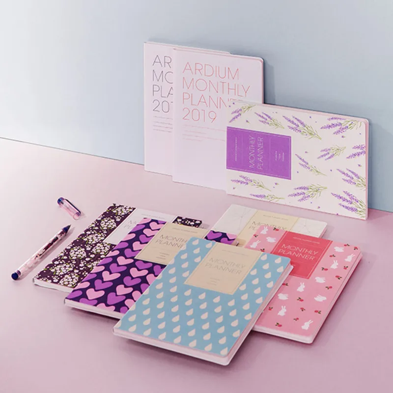 

2019 Monthly Planner 13*19cm Colorful Paper Design 64P Korean Fashion Stationery DIY Agenda Gift Free Shipping