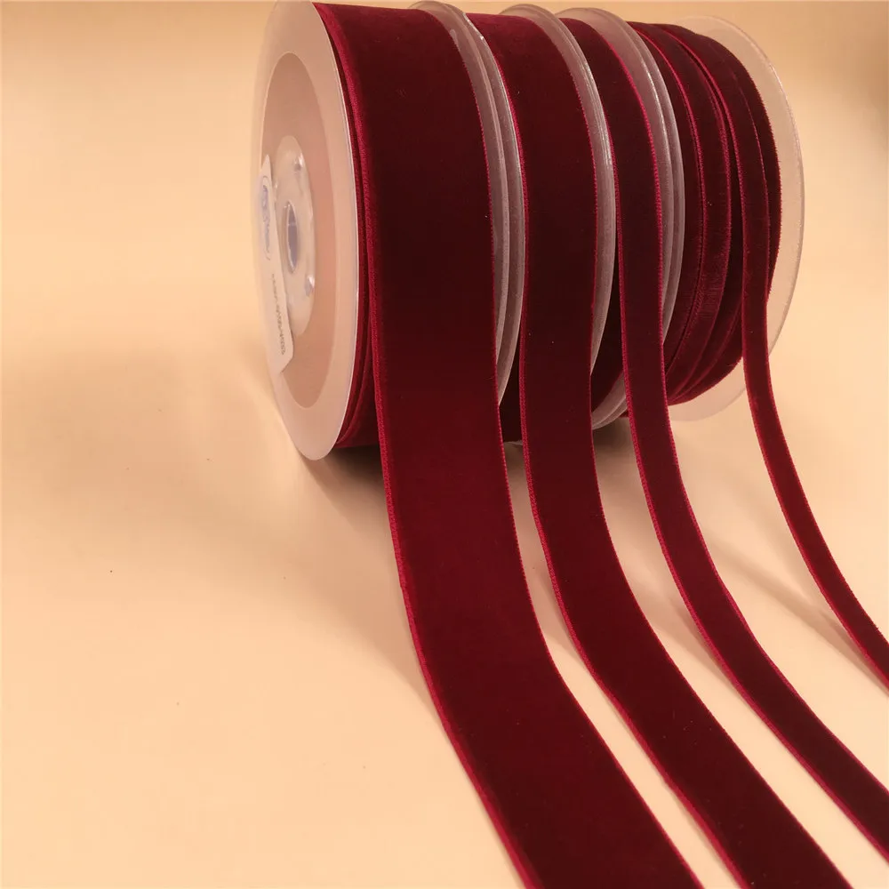 

V033 Wine Nylon Single Face Velvet Ribbon,none stretch velour ribbons webbing DIY accessories 6MM,9MM,15MM,25MM