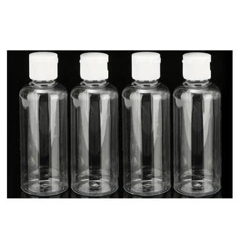 

4 x 100ml Plastic Clear Flip Bottles Travel Shampoo Lotion Cosmetic Container