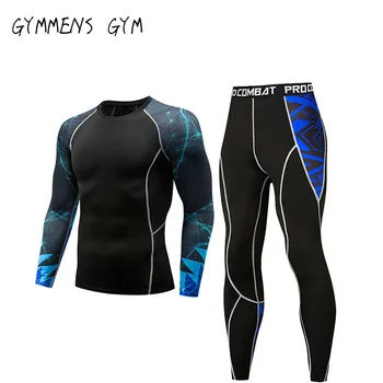 

GYMMENS 3D Printed Compression Stockings Men Fitness Running Long Sleeve Breathable Sport Set Rashgard Gym Cycling Clothing
