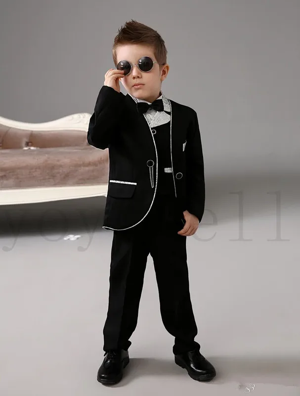 High quality five Pieces Luxurious Black Ring Bearer Suits Boys Tuxedo