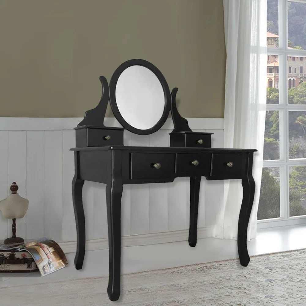 Makeup Dressing Table Vanity and Set With Drawer Bench Solid Wood Dressing With Swivel Oval