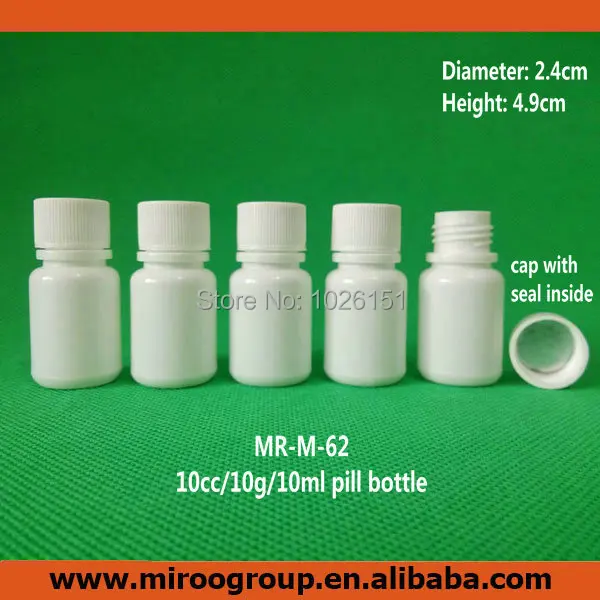

100+2pcs 10ml 10cc 10g small plastic containers pill bottle with seal cap lids, empty white round plastic pill medicine bottles