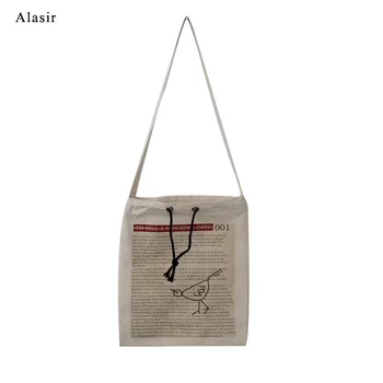 

Alasir Drawstring Canvas Bag Women Double-sided Printing Shoulder Bag Large-capacity Letter Tote Bag Canvas Bag Simple