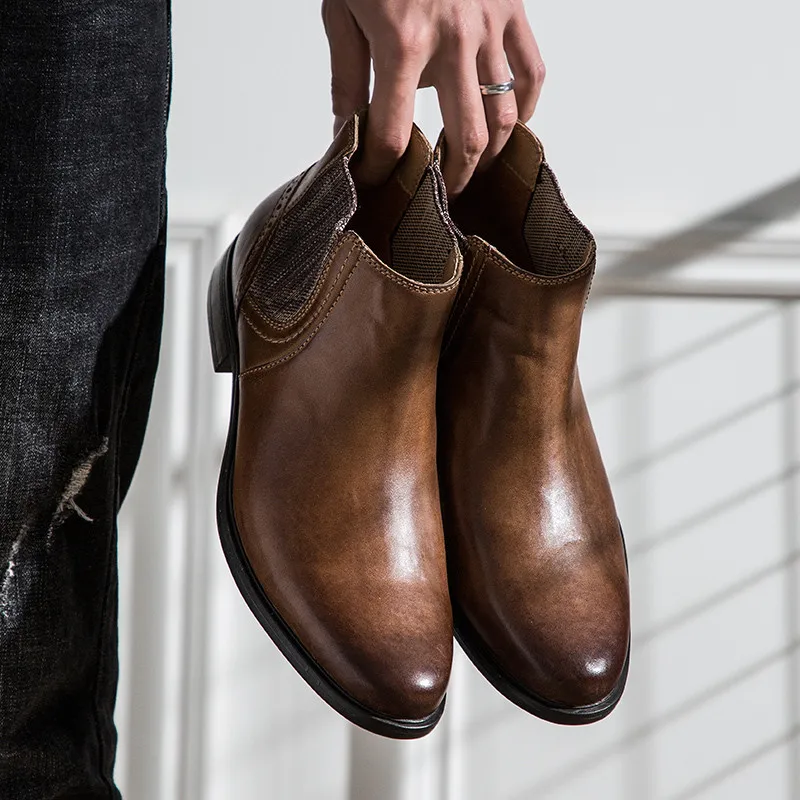 US 6-11 Real Leather Pointed Toe Men Chelsea Boots Slip On Man Ankle Boots Western Cowboy Motorcycle Boots US 6-11 Real Leather Pointed Toe Men Chelsea Boots Slip On Man Ankle Boots Western Cowboy Motorcycle Boots