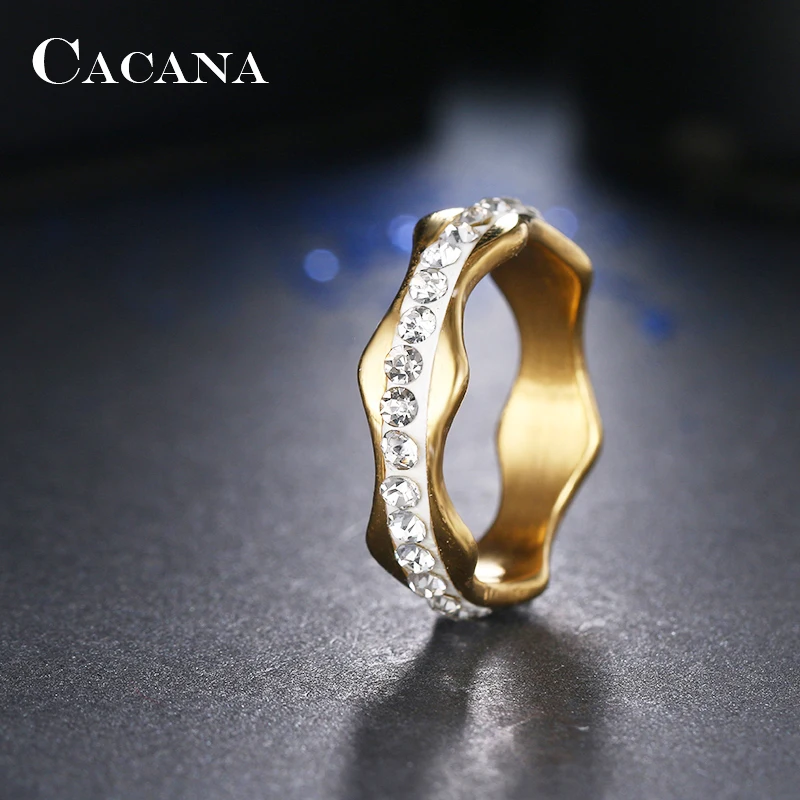 CACANA Stainless Steel Rings For Women CZ Wave Shape Fashion Jewelry Wholesale NO.R181 182