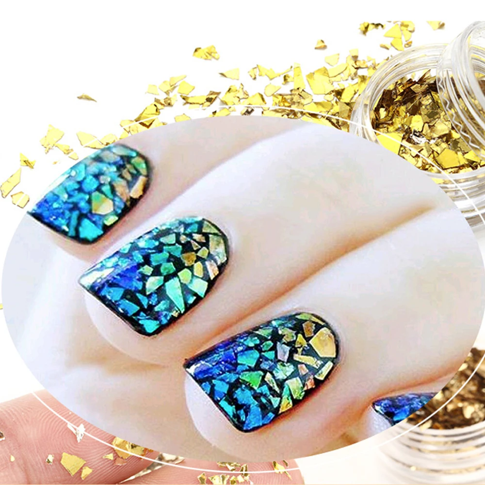 

1 Box Nail Art Decals Gold Silver Champagne Foil for Nail Decorations 3d Glitter UV Gel Polish Design