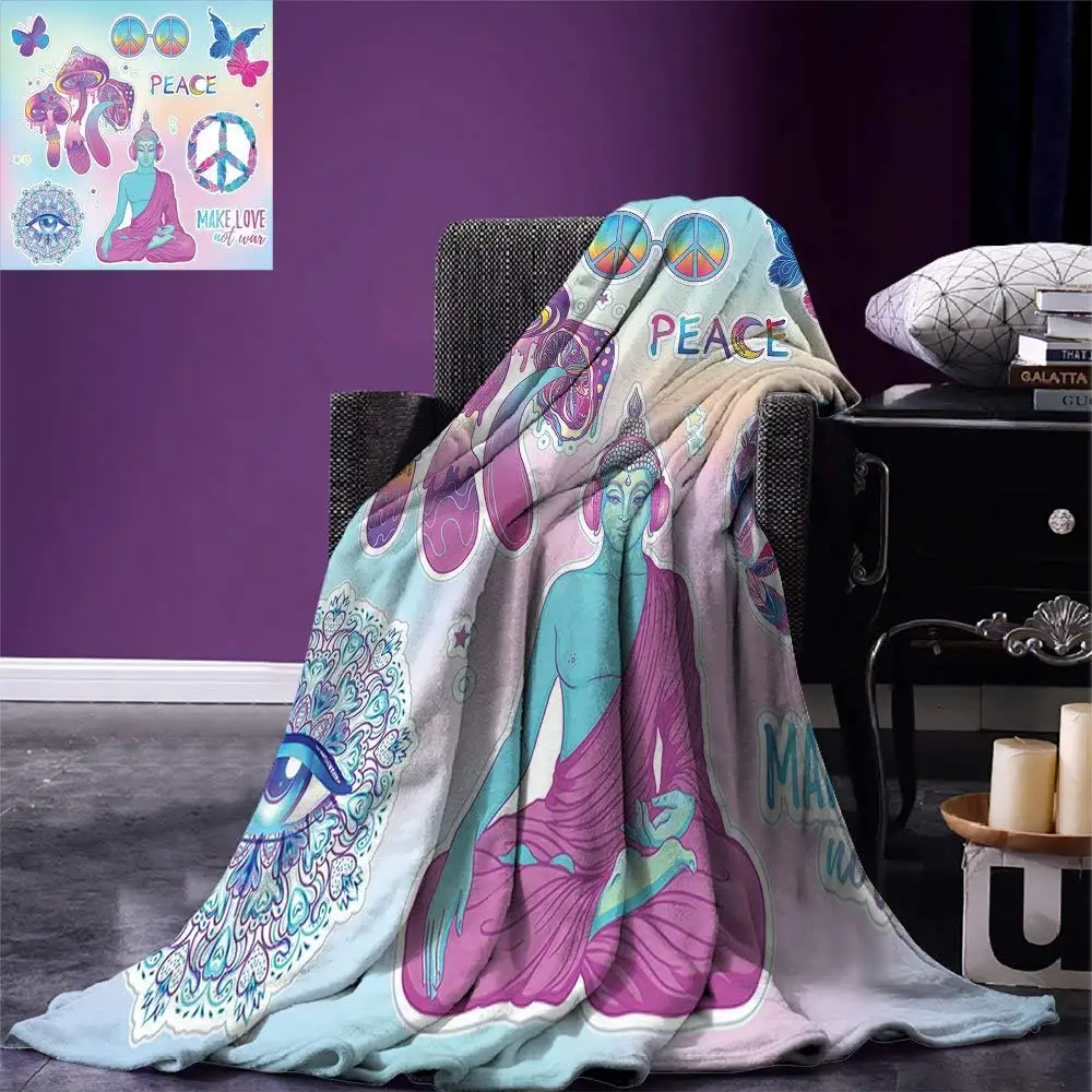 

Trippy Throw Psychedelic Tripping Mushrooms All Seeing Mandala Butterflies Peace Make Love Print Warm Microfiber Blanket