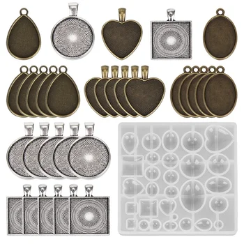 

Lacoogh 31 Time Gem Epoxy Mold Set Set With Round Square Love Oval Alloy Bottom Mould Jewelry Jewelry Casting Mold Jewelry Tools