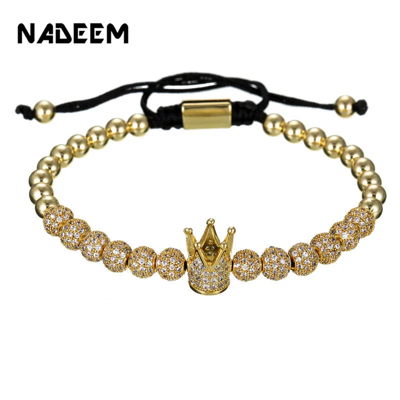 

luxury jewelry CZ crown charms 6mm Cubic copper ball braiding Bracelets for men women pulseira masculina feminina bileklik