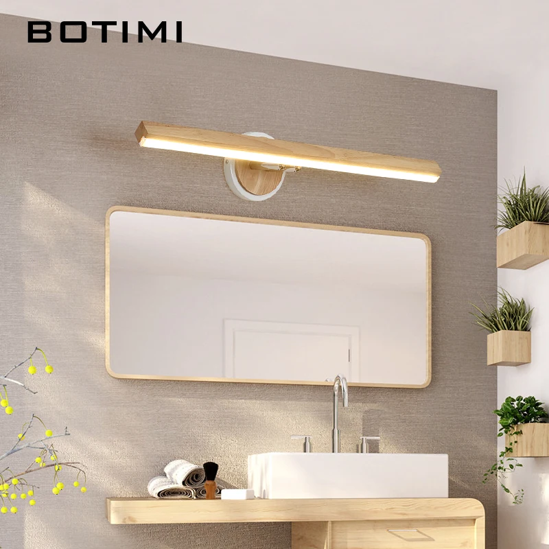 BOTIMI LED Wall Lamp For Bedroom Modern Mirror Lights Wooden Wall Sconce Wood Luminaira Bedside Lights Wall Mount Reading Light