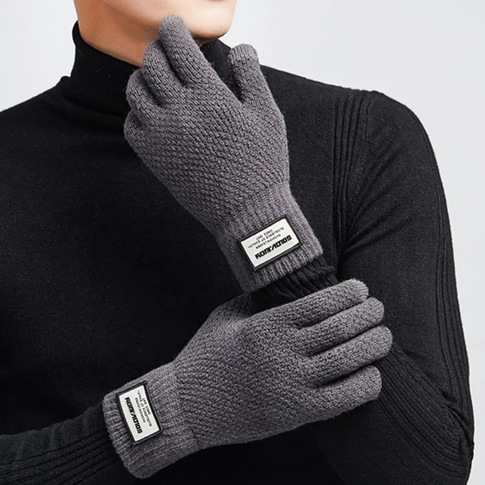 Image result for Winter Men Knitted Gloves Touch Screen High Quality Male Mitten Thicken Warm Wool Cashmere Solid Men Business Gloves Autumn
