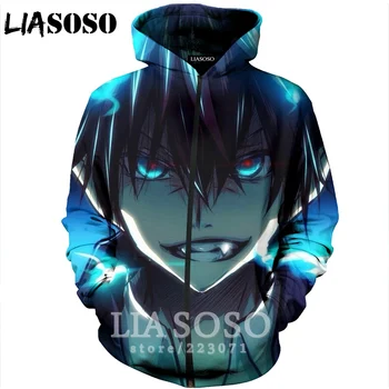 

LIASOSO 2019 Winter New Men Women Fashion Sweatshirt 3D Print Anime Blue Exorcist Zipper Hoodie Long Sleeve Top Coat B184-17