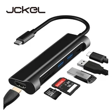 Jckel USB C HUB USB C 3.1 to HDMI SD/TF Card Reader USB Type C Charging Port 2 USB 3.0 HUB Adapter for MacBook Pro Type C HUB