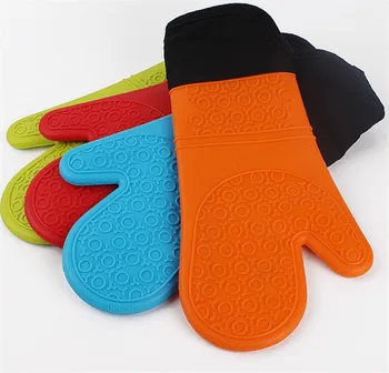 

190g long length and ADD cotton silicone cloth glove microwave oven heat resistant BBQ gloves and Bakeware Oven Mitt