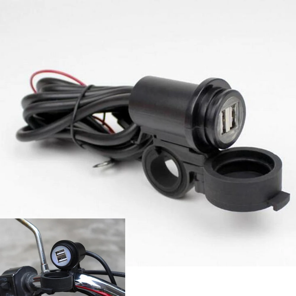 

Motorcycle charger 12V 24V Waterproof Cover Dual Double USB Phone Power Charger Adapter Vehicles USB Ports With Bracket