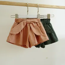 Шорты для маленьких девочек, летние корейские свободные детские штаны для девочек, модные детские шорты с бантом, штаны с эластичной резинкой на талии, Новое поступление