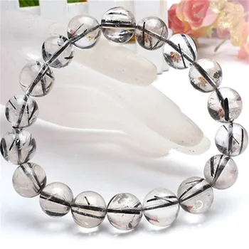

11mm Genuine Natural Brazil Black Hair Rutilated Quartz Crystal Round Clear Beads Jewelry Stretch Charm Woman Bracelet
