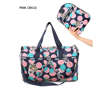 Складная дорожная сумка женская Большая вместительная переносная сумка через плечо с мультяшным принтом водонепроницаемая сумка для багажа - Цвет: Pink Circle