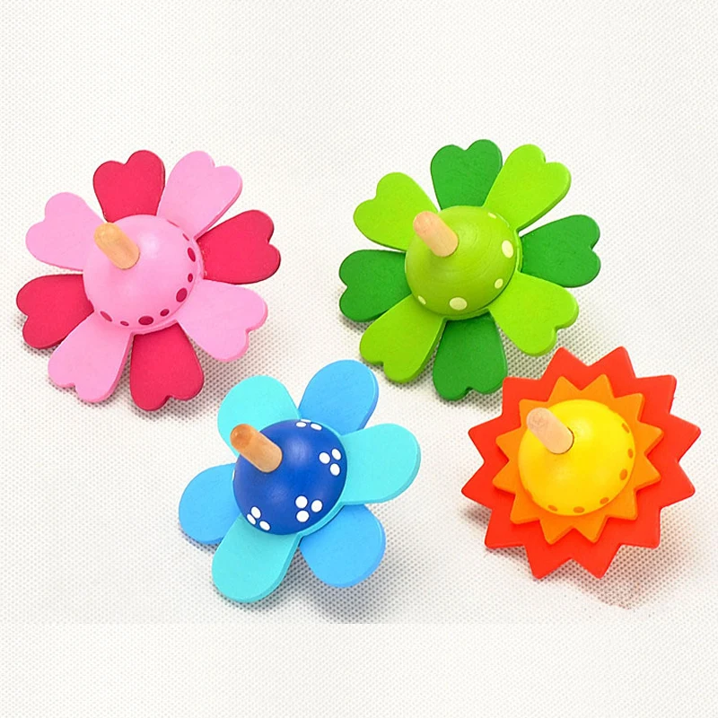 Flower spinning top Wood toy gyroscope Children's gyro Turn it spin to