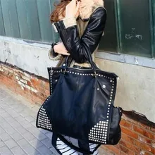 Gran Capacidad de Lujo Mujeres de Los Bolsos Diseñador Remache Punky Negro bolso Negro de Cuero de Las Mujeres Bolsos Crossbody Famosa Marca Sac À principal