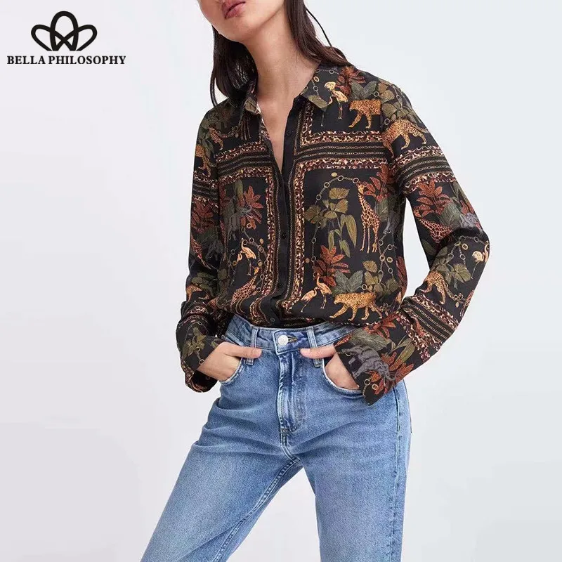 Wonder Spring Chain Animal Print Blouse Shirts Vintage Turn Down Collar Female Blouse Casual Street Wear Lady Shirts Top 2019