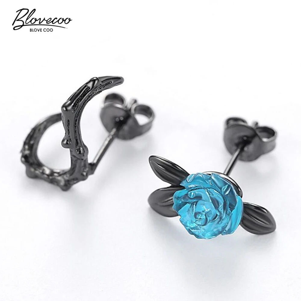 

Party accessories creative rose thorns Thai silver earrings female retro fashion silver jewelry blue luxury crystal earrings
